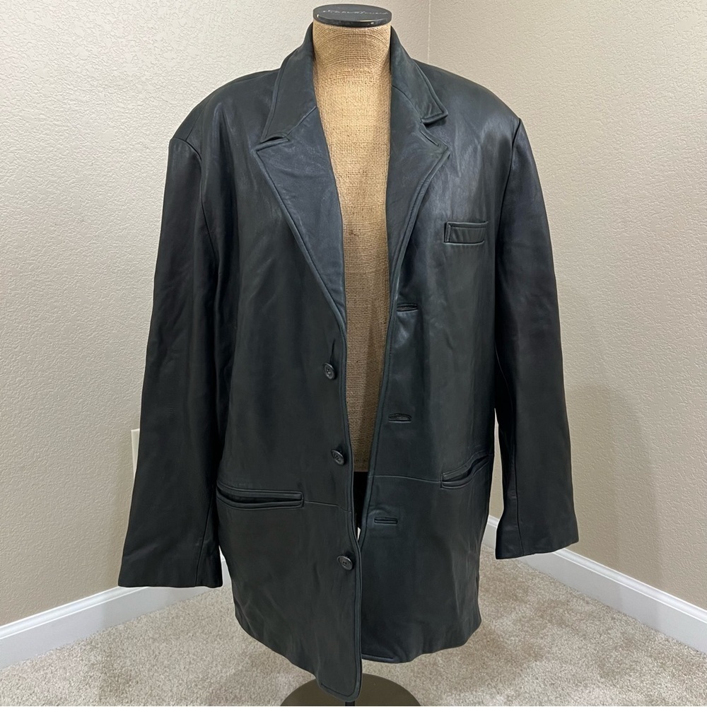 Couture by J. Park Lamb Leather Jacket Black Men's Size Large Button Down,
